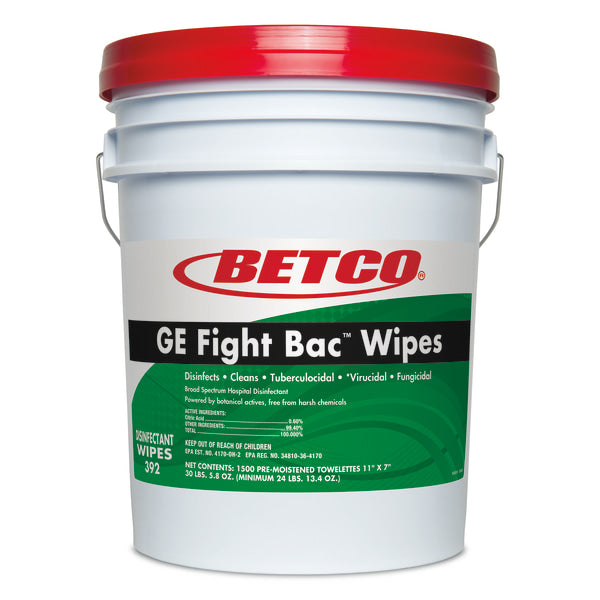 Betco® Big Bucket GE Fight Bac Wipes, Fresh Scent, 7" X 11", Bucket Of 1,500 Wipes