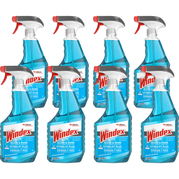 Windex® Glass & More Streak-Free Cleaner Spray - 32 Fl Oz (1 Quart) - 8 / Carton - Blue