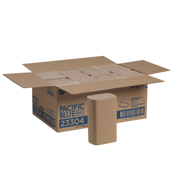 Pacific Blue Basic™ by GP PRO Multi-Fold 1-Ply Paper Towels, 100% Recycled, Brown, 250 Sheets Per Pack, Pack Of 16 Packs