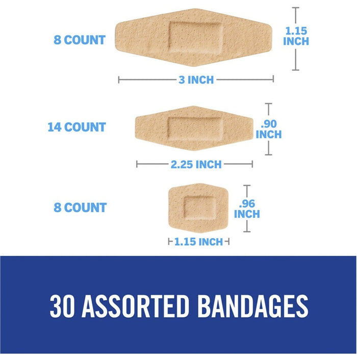 3M Nexcare™ Soft 'n Flex Bandages Assorted Sizes - 0.94" X 1.13" , 1.13" X 3" , 0.88" X 2.25" - 30/Box - 30 Per Box - Tan - Fabric