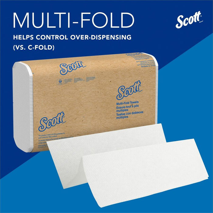 Scott® 70% Recycled Fiber Multifold Paper Towels, 9.2" X 9.4", White, 250 Towels Per Pack, Carton Of 16 Packs