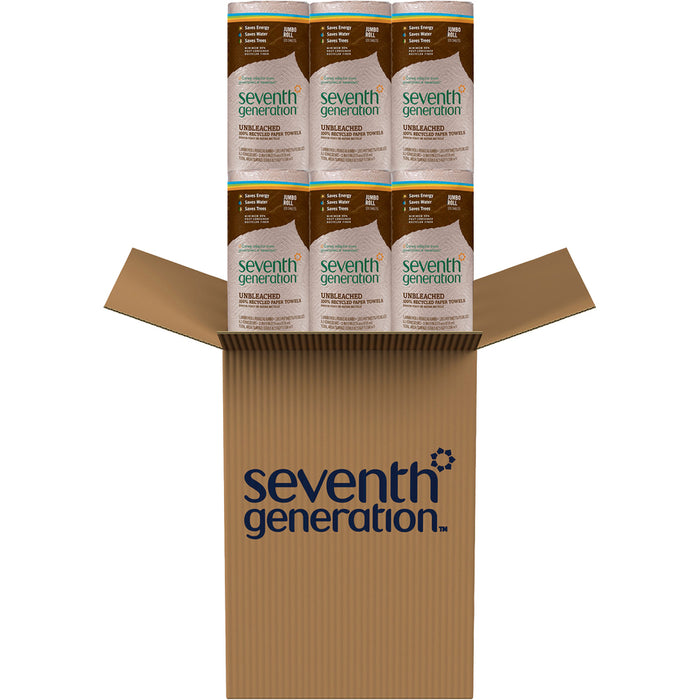 Seventh Generation 100% Recycled Paper Towels 2 Ply - 11" X 9" - 120 Sheets/Roll - Brown - Paper - Fragrance-Free, Dye-Free, Ink-Free, Unbleached - For General Purpose - 30 / Carton