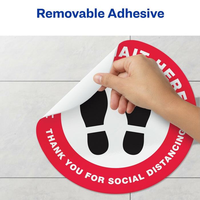 Avery® Social Distance PLEASE WAIT HERE Floor Decal 5 - PLEASE WAIT HERE Print/Message - Round Shape - Pre-Printed, Tear Resistant, Wear Resistant