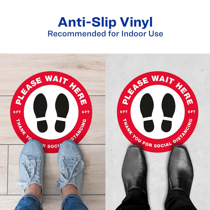 Avery® Social Distance PLEASE WAIT HERE Floor Decal 5 - PLEASE WAIT HERE Print/Message - Round Shape - Pre-Printed, Tear Resistant, Wear Resistant