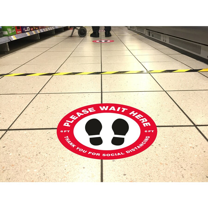 Avery® Social Distance PLEASE WAIT HERE Floor Decal 5 - PLEASE WAIT HERE Print/Message - Round Shape - Pre-Printed, Tear Resistant, Wear Resistant