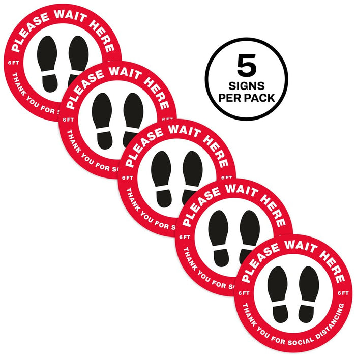Avery® Social Distance PLEASE WAIT HERE Floor Decal 5 - PLEASE WAIT HERE Print/Message - Round Shape - Pre-Printed, Tear Resistant, Wear Resistant