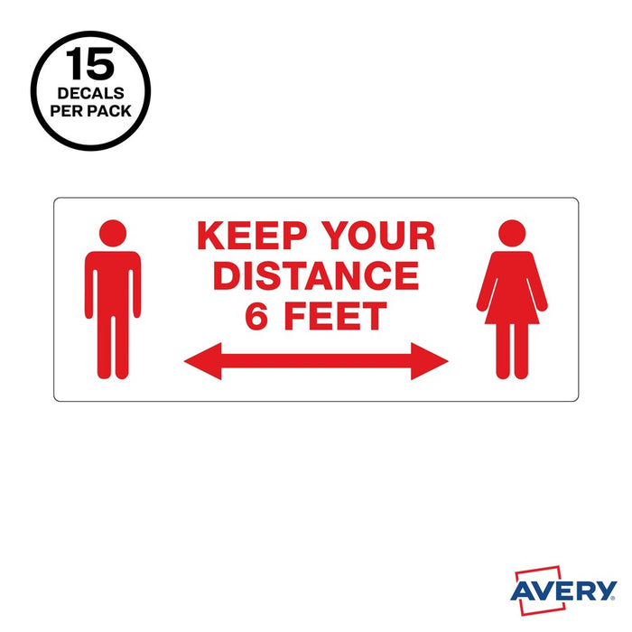 Avery® Surface Safe KEEP YOUR DISTANCE Decals 15 / Pack - Keep Your Distance Print/Message - Rectangular Shape - Water Resistant