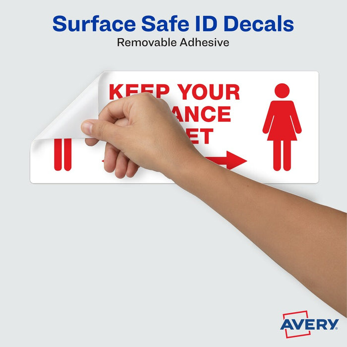 Avery® Surface Safe KEEP YOUR DISTANCE Decals 15 / Pack - Keep Your Distance Print/Message - Rectangular Shape - Water Resistant