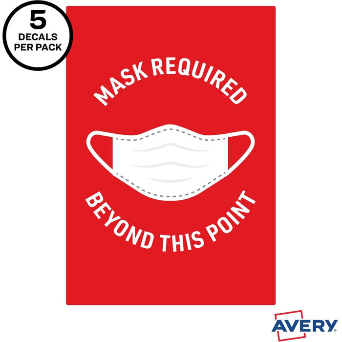 Avery® Surface Safe MASK REQUIRED Wall Decals 5 / Pack - Mask Required Beyond This Point Print/Message - 7" Width X 10" Height - Rectangular Shape - Water Resistant