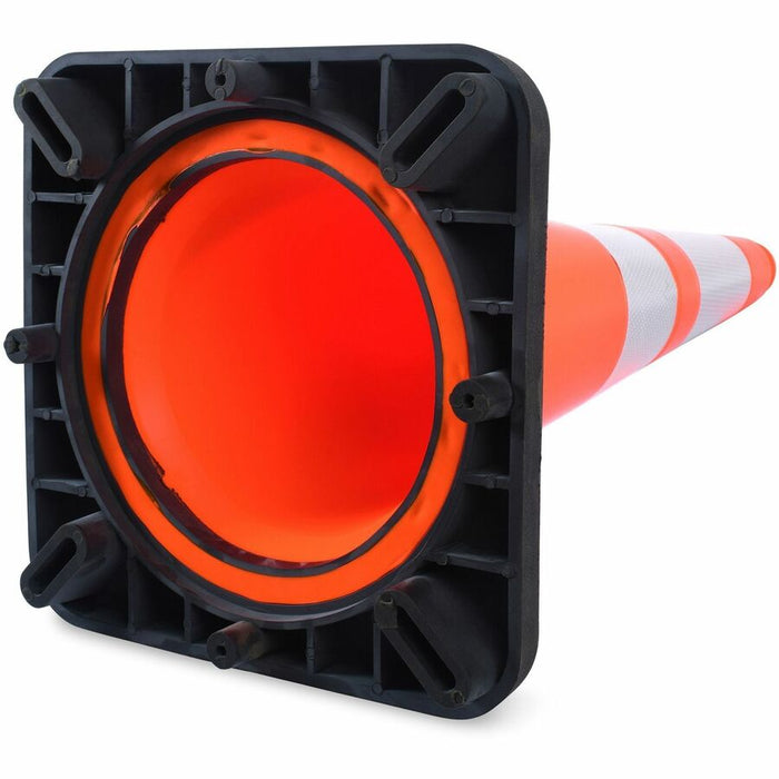 Tatco Slimline Traffic Cones 1 Each - 10.8" Width X 28" Height - Cone Shape - Reflective, Flexible, Long Lasting - Polyvinyl Chloride (PVC) - Orange, Silver