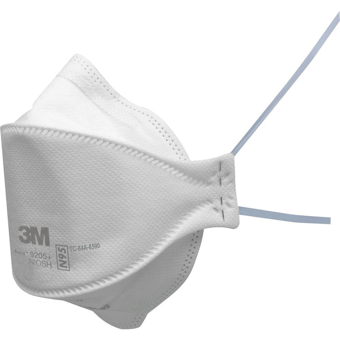 3M™Aura N95 Particulate Respirator 9205 Recommended For: Face - Lightweight, Soft, Comfortable, Adjustable Nose Clip, Disposable, Advanced Electret Media - Adult Size - Airborne Particle, Dust, Contaminant, Fog Protection - White - 10 / Pack