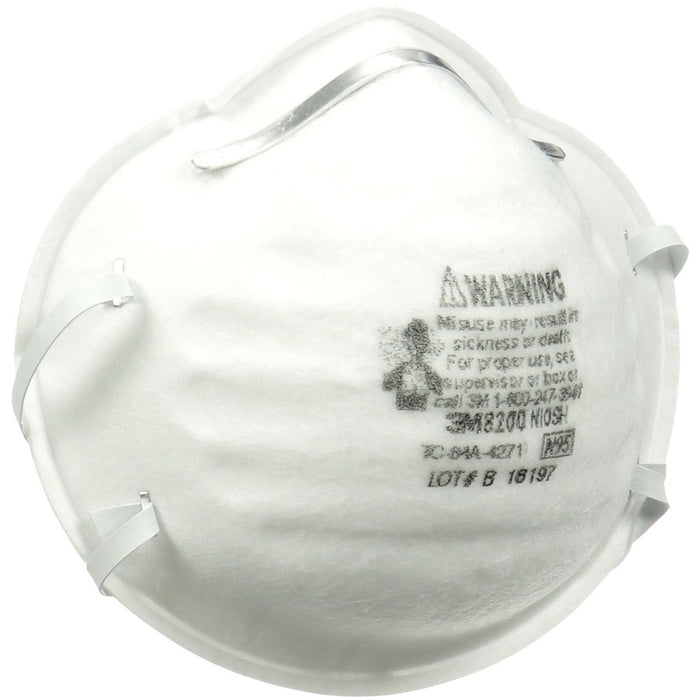 3M™N95 Particle Respirator 8200 Mask Disposable, Lightweight, Stretchable, Adjustable Nose Clip - Airborne Particle, Mold, Dust, Granular Pesticide, Allergen Protection - White - 2 / Pack