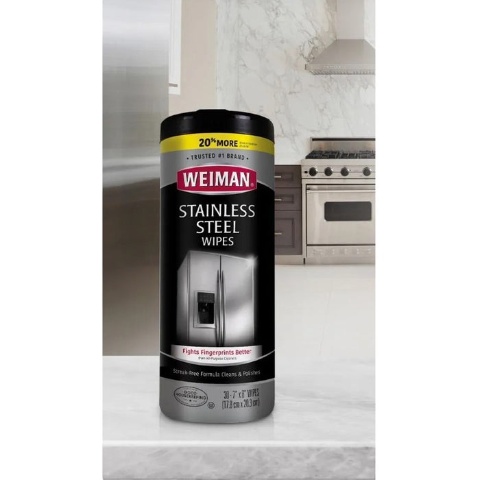 Weiman Stainless Steel Wipes 30 / Canister - 4 / Carton - White