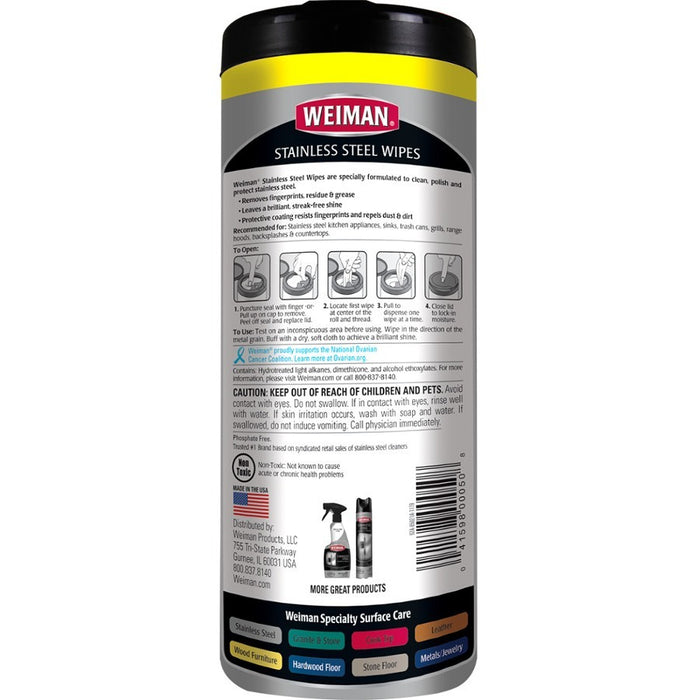 Weiman Stainless Steel Wipes 30 / Canister - 4 / Carton - White
