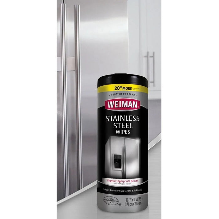 Weiman Stainless Steel Wipes 30 / Canister - 4 / Carton - White