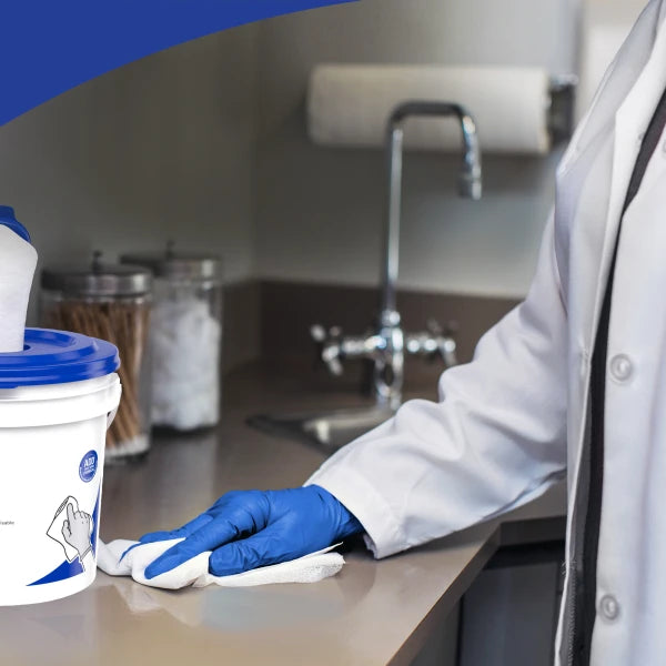 WypAll® Critical Clean Wipers For Bleach, Disinfectants, And Sanitizers, WetTask™ Customizable Wet Wiping System, 12" X 6", 140 Sheets Per Roll, Case Of 6 Rolls, 1 Bucket Included
