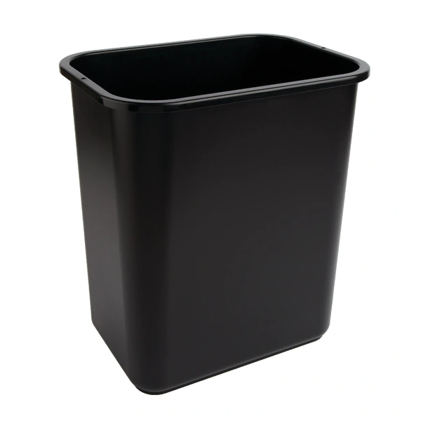 Highmark™ Rectangular Plastic Wastebasket, 6.5 Gallons, 15"H x 10"W x 14-1/4"D, Black, Pack Of 3