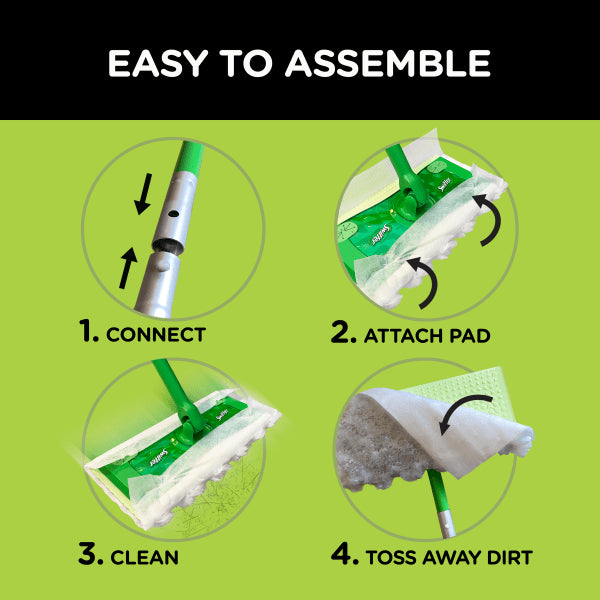 Swiffer® Sweeper® Dry + Wet Starter Kit, 46"H x 10"W x 8"D, Silver/Green