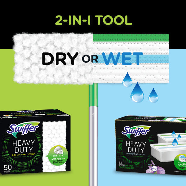 Swiffer® Sweeper® Dry + Wet Starter Kit, 46"H x 10"W x 8"D, Silver/Green