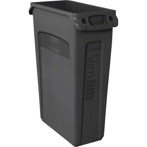 Rubbermaid® Slim Jim® Commercial Rectangular Plastic Waste Receptacle, 23 Gallons, 30"H x 22"W x 11"D, Black