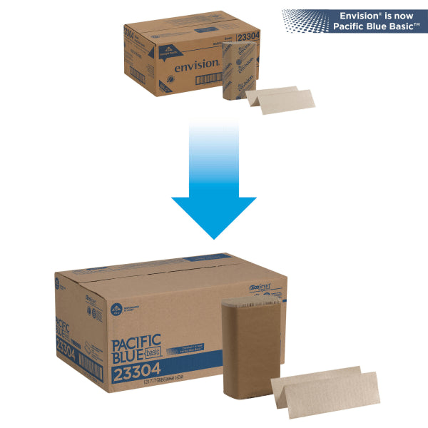 Pacific Blue Basic™ by GP PRO Multi-Fold 1-Ply Paper Towels, 100% Recycled, Brown, 250 Sheets Per Pack, Pack Of 16 Packs