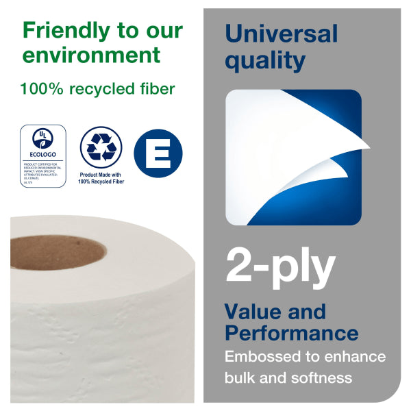 Tork T24 2-Ply Toilet Paper, Universal, 500 Sheets Per Roll, Case Of 96 Rolls