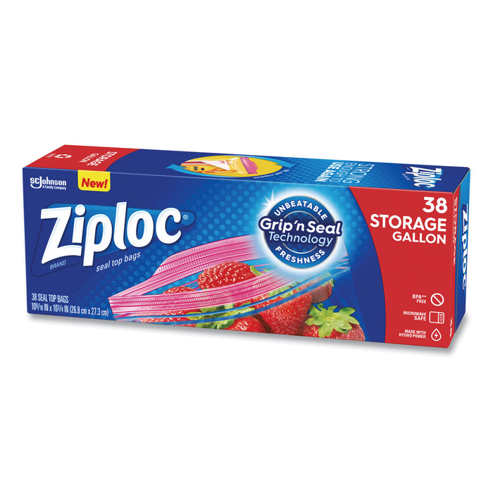 Ziploc® Double Zipper Storage Bags, 1 gal, 1.75 mil, 10.56" x 10.75", Clear, 38/Box