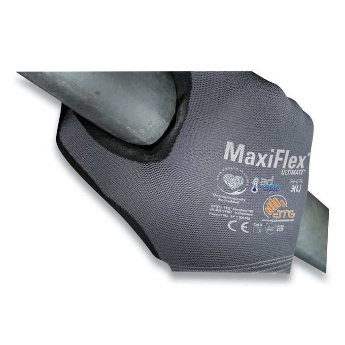 MaxiFlex® Ultimate Seamless Knit Nylon Gloves, Nitrile Coated MicroFoam Grip on Palm and Fingers, Large, Gray, 12 Pairs