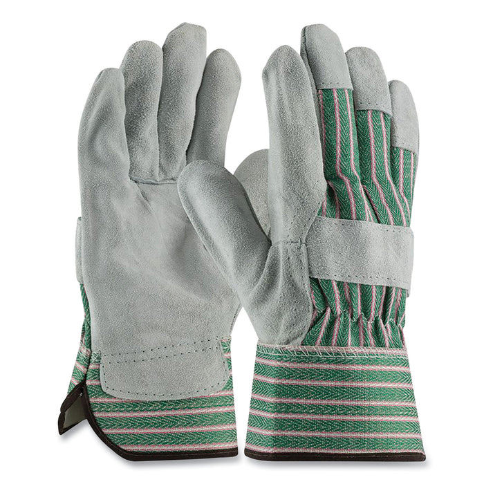 Bronze Series Leather/Fabric Work Gloves Large (Size 9), Gray/Green, 12 Pairs