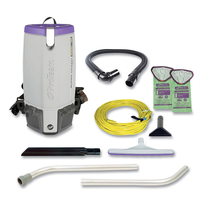 ProTeam® Super Coach Pro 10 Backpack Vacuum with Xover Fixed-Length Two-Piece Wand, 10 qt Tank Capacity, Gray/Purple