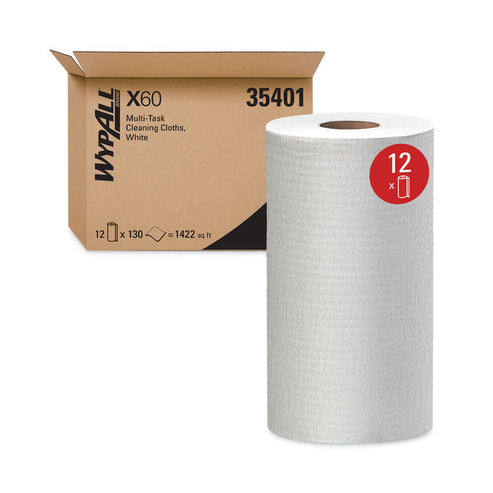 WypAll® X60 Reusable Cloth - 9.8" x 13.4", White, 130/Roll, 12 Rolls/Carton