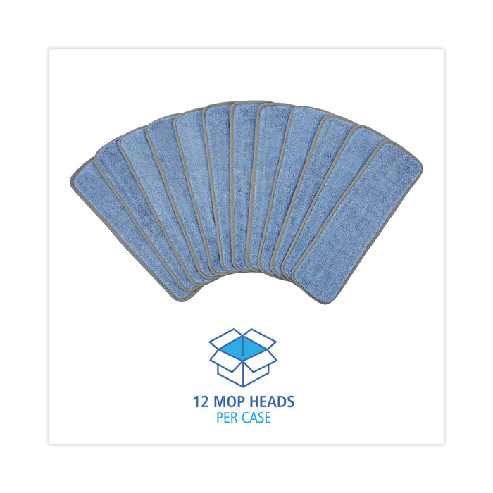 Boardwalk® Microfiber Mop Head, Blue, 18 x 5, Split Microfiber, Hook and Loop Back, Dozen