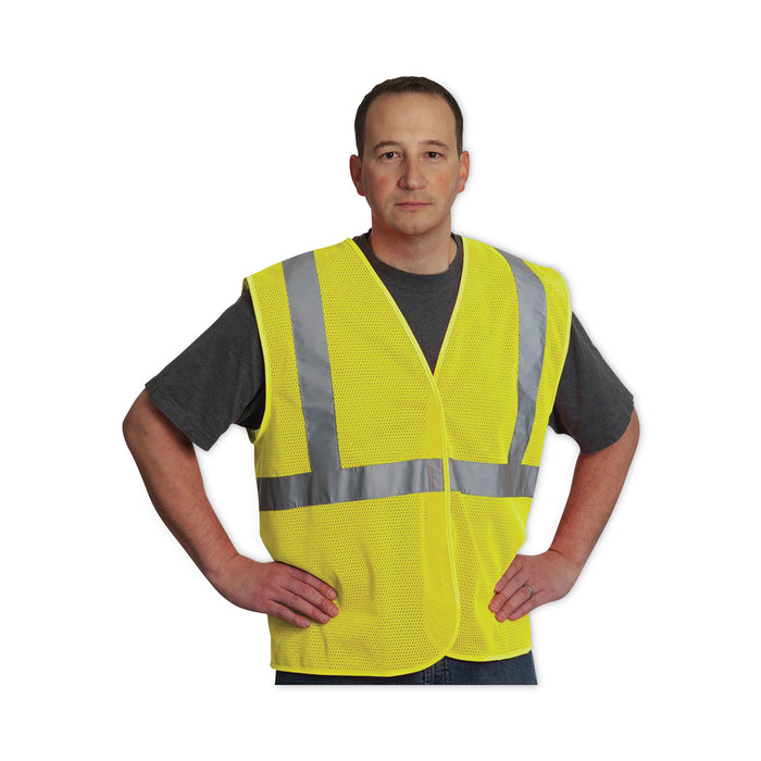 ANSI Class 2 Four Pocket Zipper Safety Vest, Polyester Mesh, 2X-Large, Hi-Viz Lime Yellow