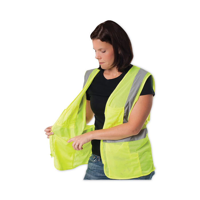 ANSI Class 2 Four Pocket Zipper Safety Vest, Polyester Mesh, 2X-Large, Hi-Viz Lime Yellow
