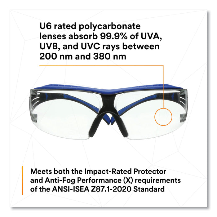 3M™ SecureFit Protective Eyewear, 200 Series, Blue/Gray Plastic Frame, Clear Polycarbonate Lens/EA