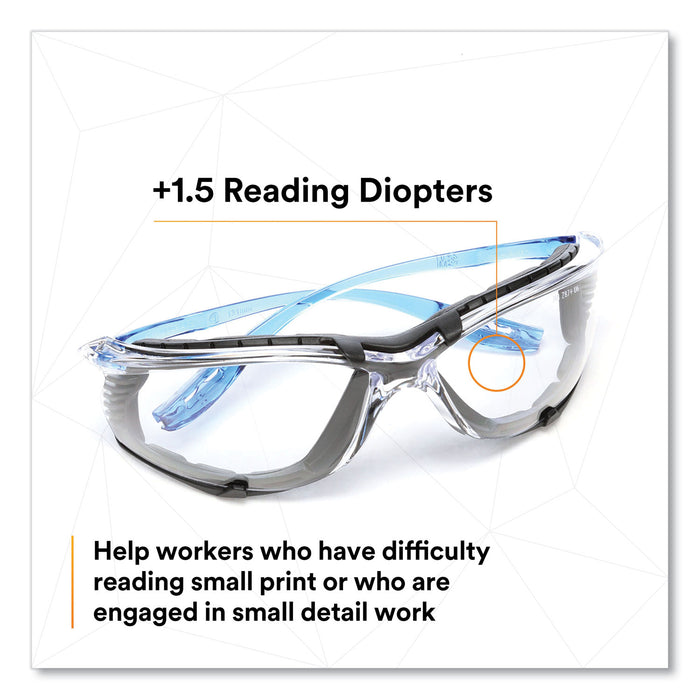 3M™ CCS Protective Eyewear with Foam Gasket, +1.5 Diopter Strength, Blue Plastic Frame, Clear Polycarbonate Lens/EA