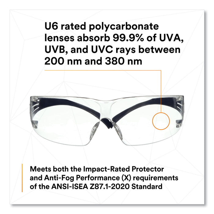 3M™ SecureFit Protective Eyewear, 200 Series, Dark Blue Plastic Frame, Clear Polycarbonate Lens/EA