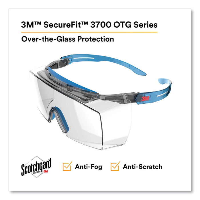 3M™ SecureFit Protective Eyewear, 3700 OTG Series, Blue Plastic Frame, Clean Polycarbonate Lens/EA