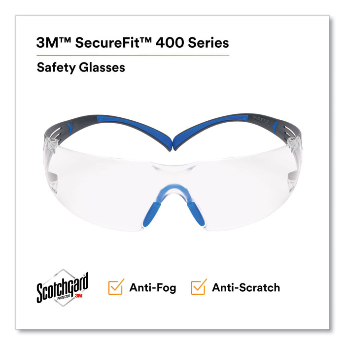 3M™ SecureFit Protective Eyewear, 400 Series, Black/Blue Plastic Frame, Clear Polycarbonate Lens/EA
