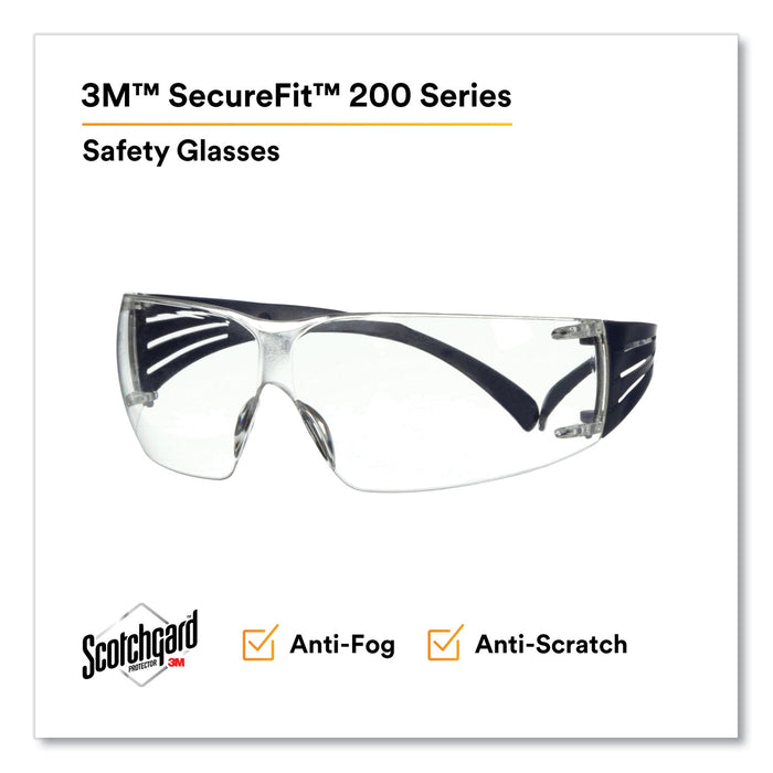 3M™ SecureFit Protective Eyewear, 200 Series, Dark Blue Plastic Frame, Clear Polycarbonate Lens/EA