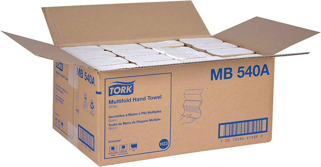 Tork Multifold Hand Towel White H2, Universal, 100% Recycled Fibers, 16 X 250 Towels, MB540A