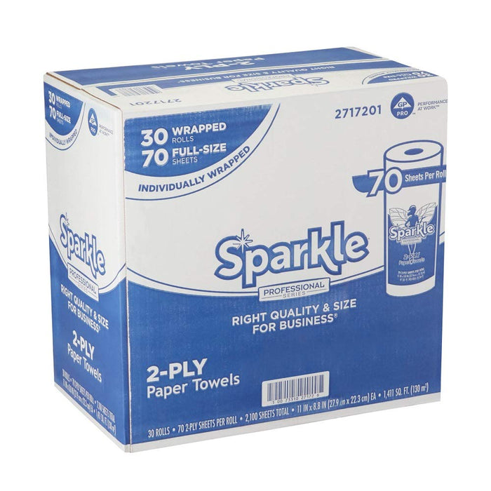Sparkle Professional Series 2-Ply Perforated Kitchen Paper Towel Rolls by GP PRO () 2717201 70 Sheets per Roll 30 Rolls per Case