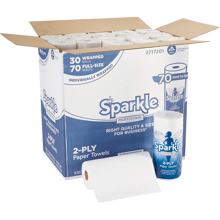 Sparkle Professional Series 2-Ply Perforated Kitchen Paper Towel Rolls by GP PRO () 2717201 70 Sheets per Roll 30 Rolls per Case