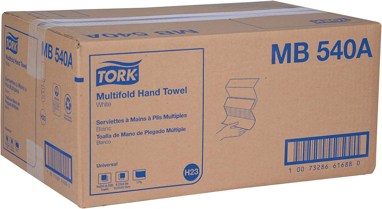 Tork Multifold Hand Towel White H2, Universal, 100% Recycled Fibers, 16 X 250 Towels, MB540A