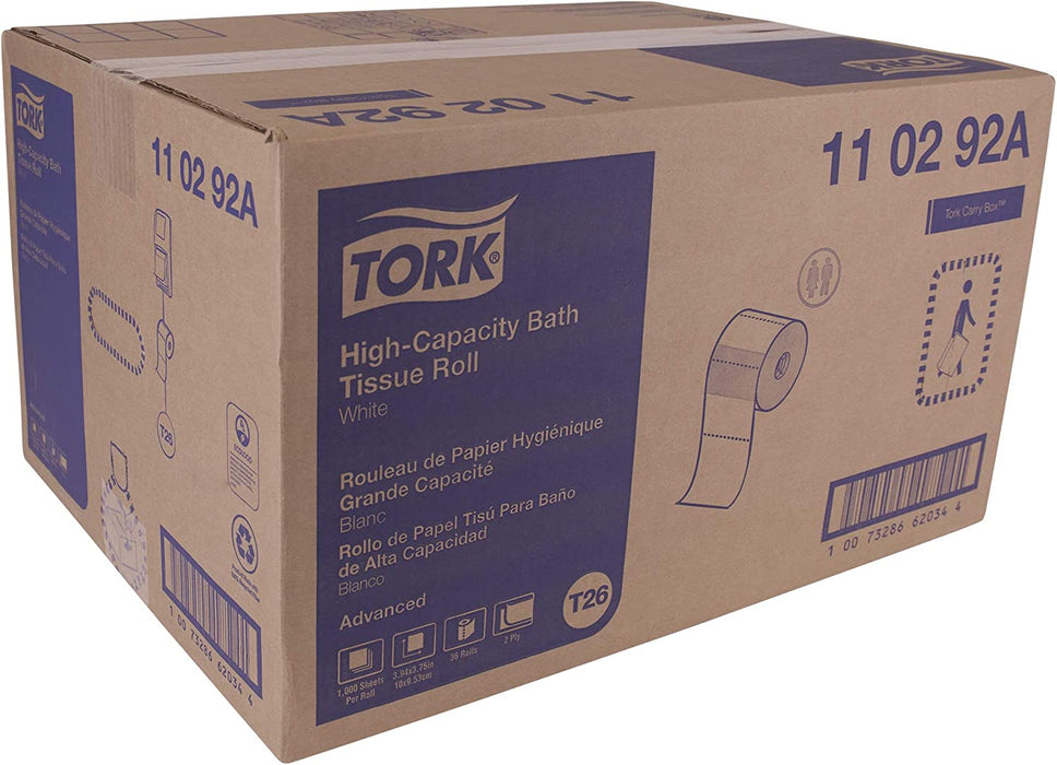 Tork High-Capacity Toilet Paper Roll White T26, Advanced, 2-Ply, 36 X 1000 Sheets, 110292A