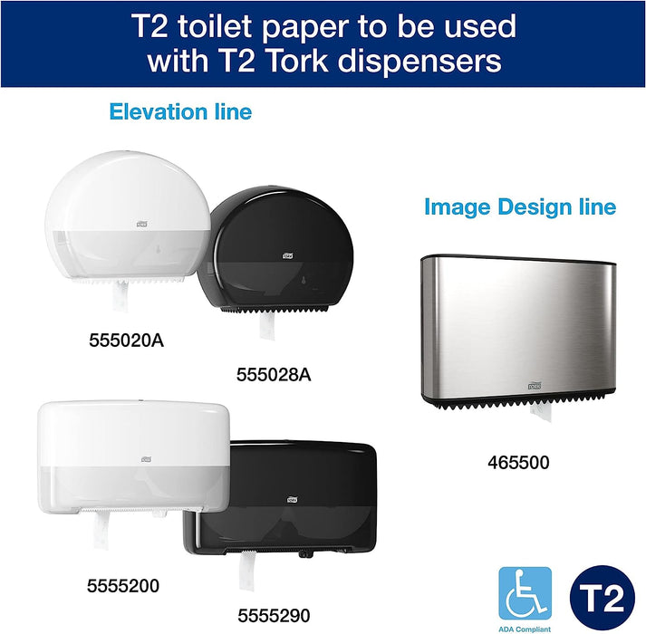 Tork Mini Jumbo Toilet Paper Roll White T2, Advanced, 2-Ply, 12 X 751', 12024402