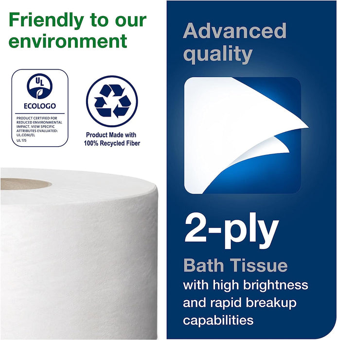 Tork Mini Jumbo Toilet Paper Roll White T2, Advanced, 2-Ply, 12 X 751', 12024402